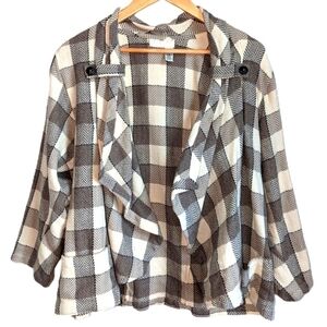 Vintage LINDA LUNDSTROM Plaid Neutrals Virgin Wool Open Front Blazer Medium